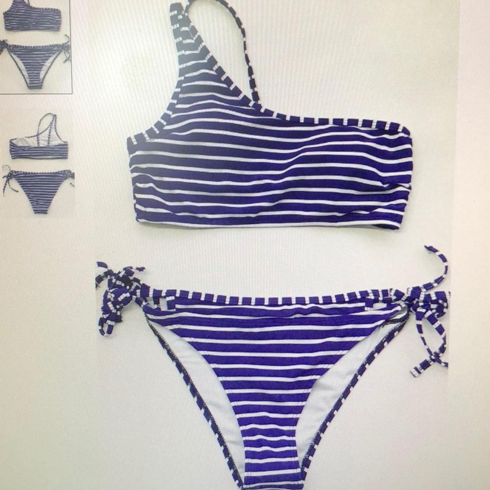 Blue and White one shoulder bikini